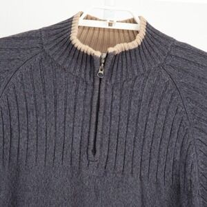Columbia Quarter Zip Sweater Mens XL Gray Cotton Ribbed Knit Mock Neck